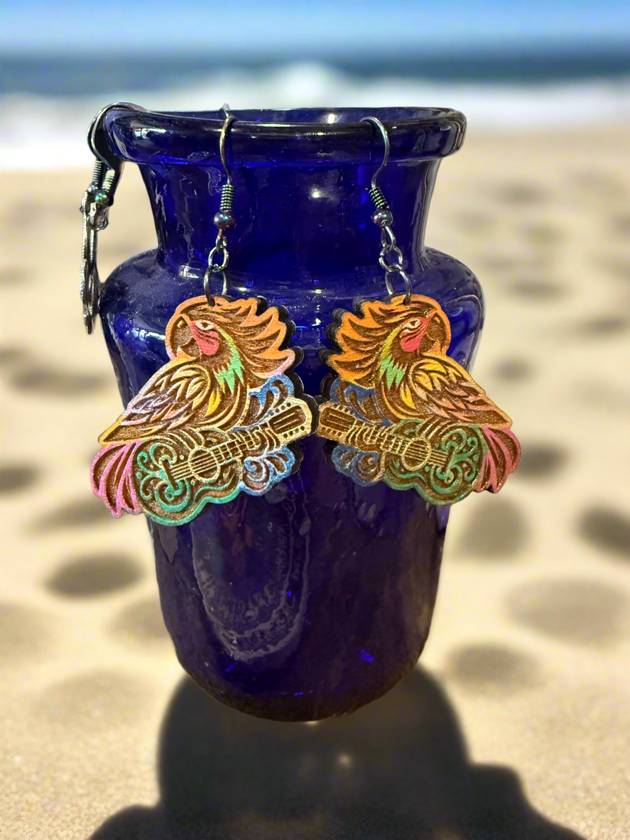 Guitar Playing Parrot Earrings!