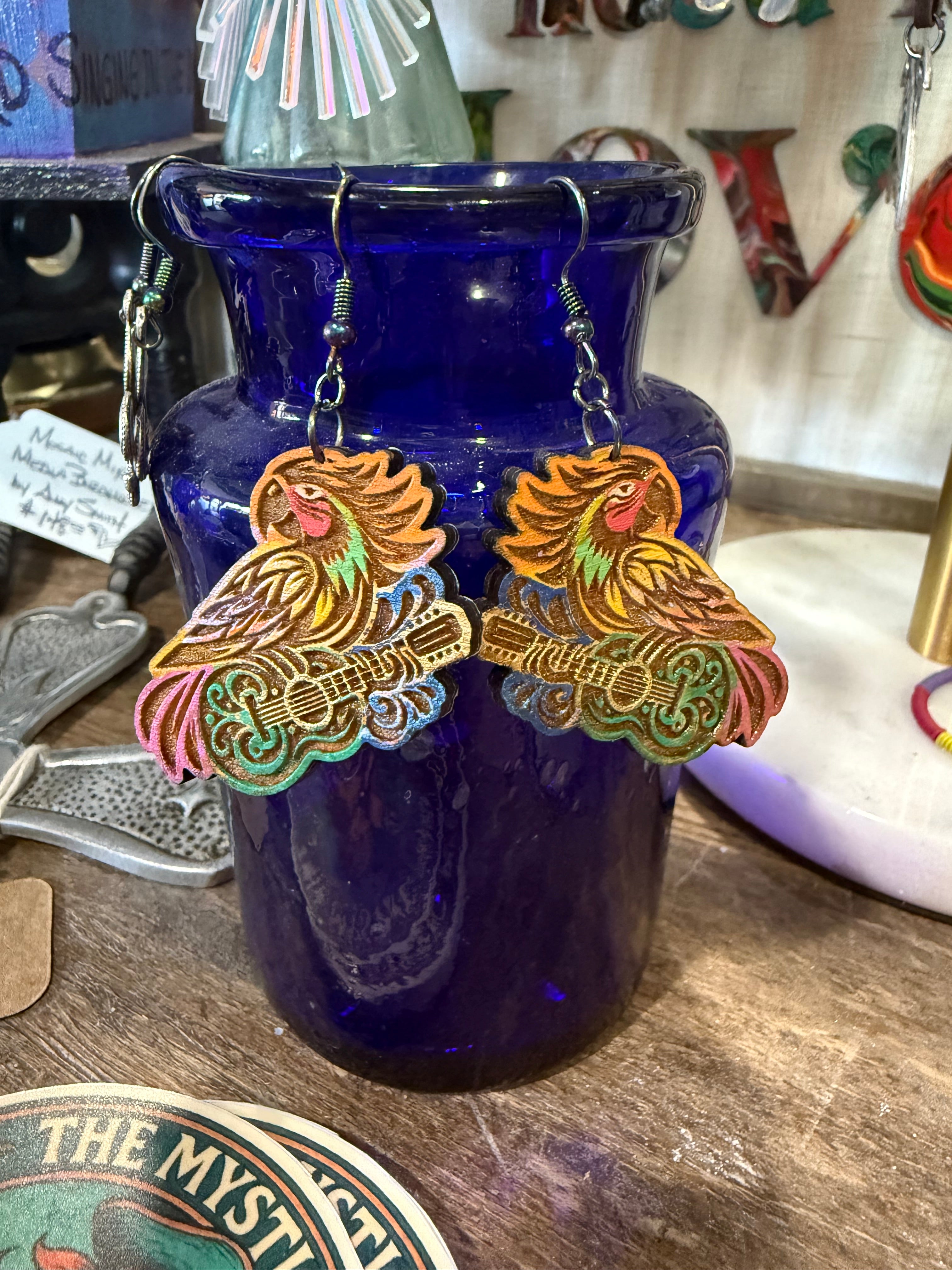 Guitar Playing Parrot Earrings!
